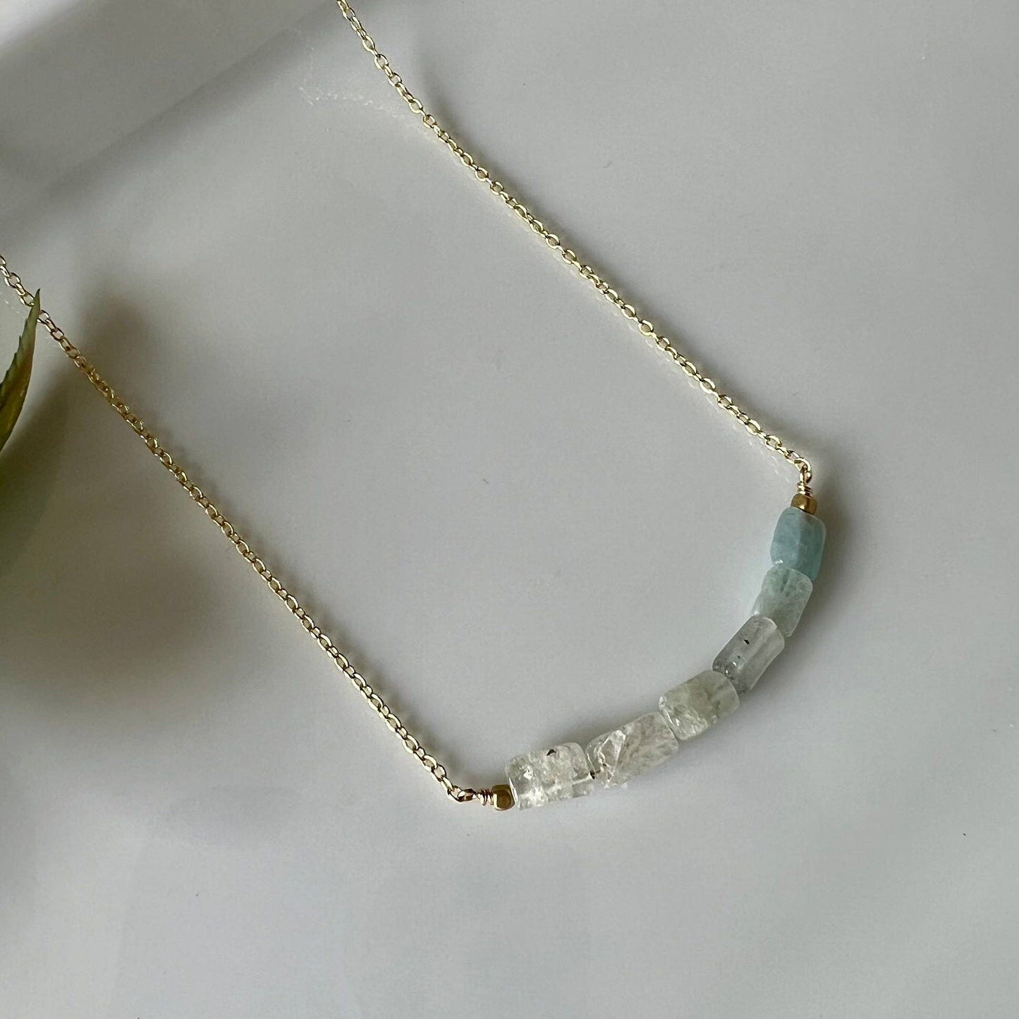 Aquamarine Beaded Bar Necklace