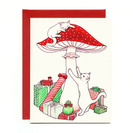 Mushroom Cats Holiday Card - Single
