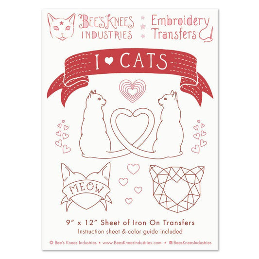 I Heart Cats iron-on embroidery transfers
