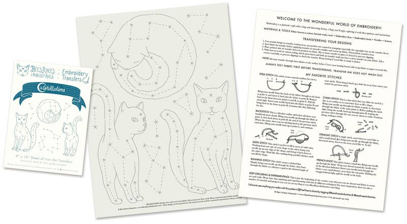 I Heart Cats iron-on embroidery transfers