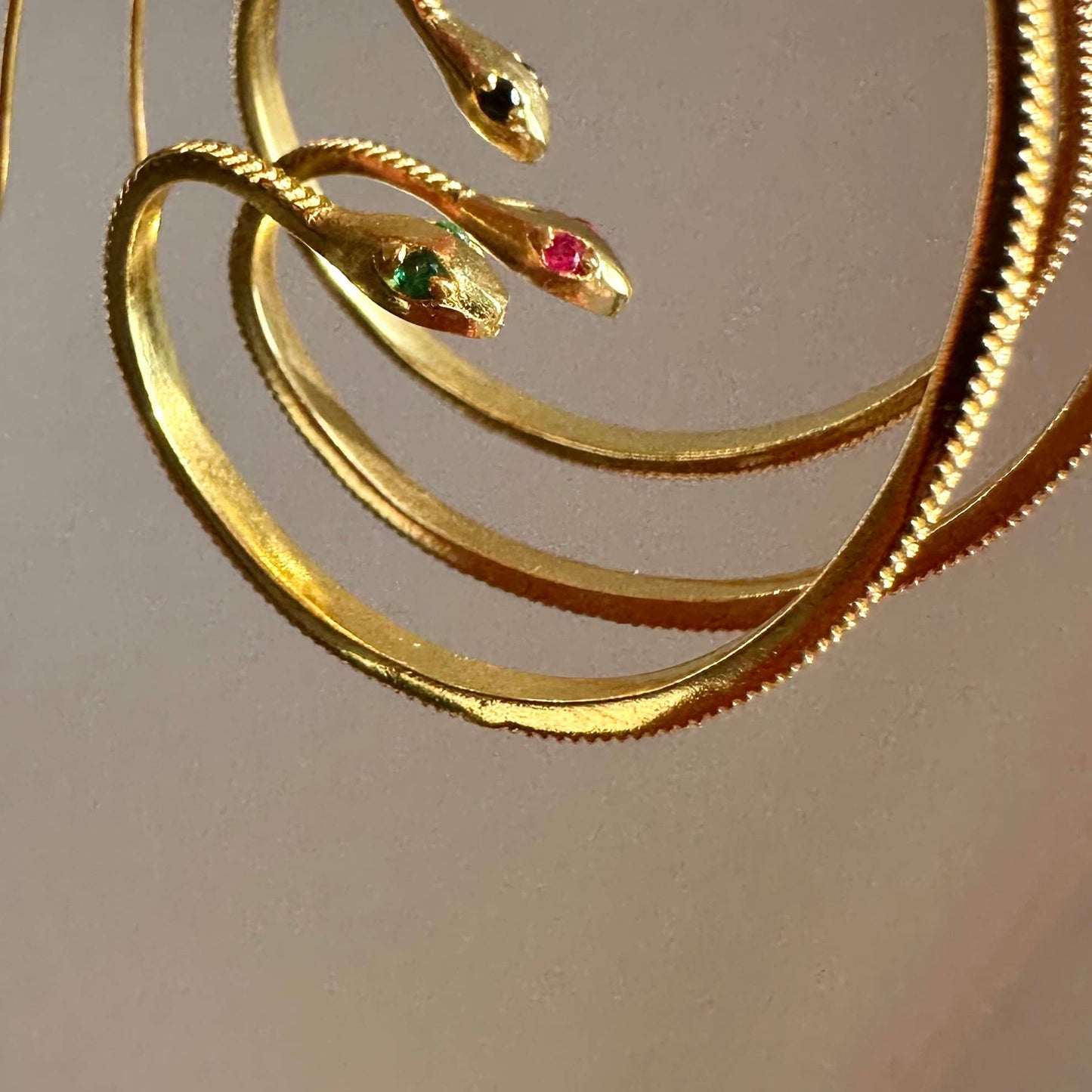 Green Zircon Earrings|Gold Mama Snakes |Gold Plated Hoops