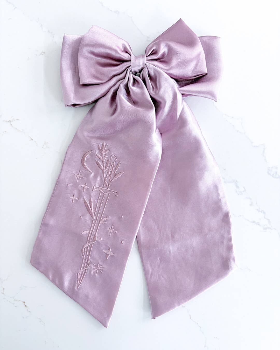 Fantasy Sword Hair Bow Clip | Embroidered Bookish Satin Bow