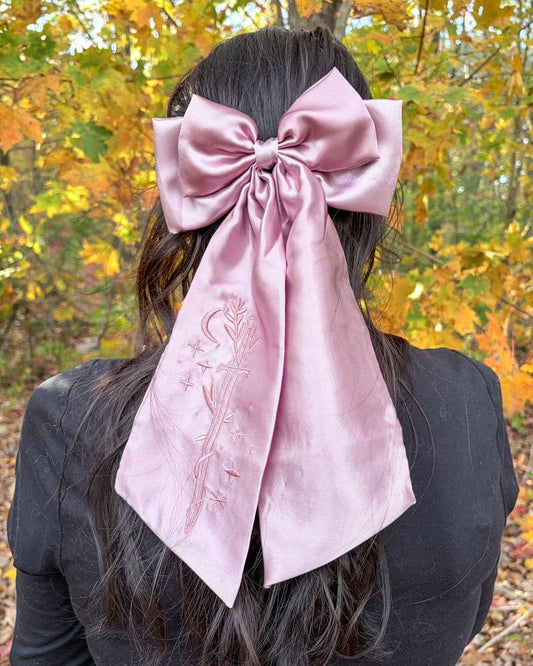 Fantasy Sword Hair Bow Clip | Embroidered Bookish Satin Bow