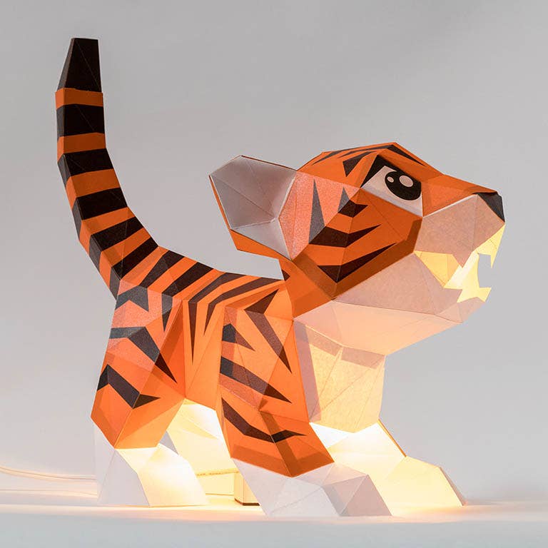 Baby Tiger Dual-Use Origami Model, Animal Lamp