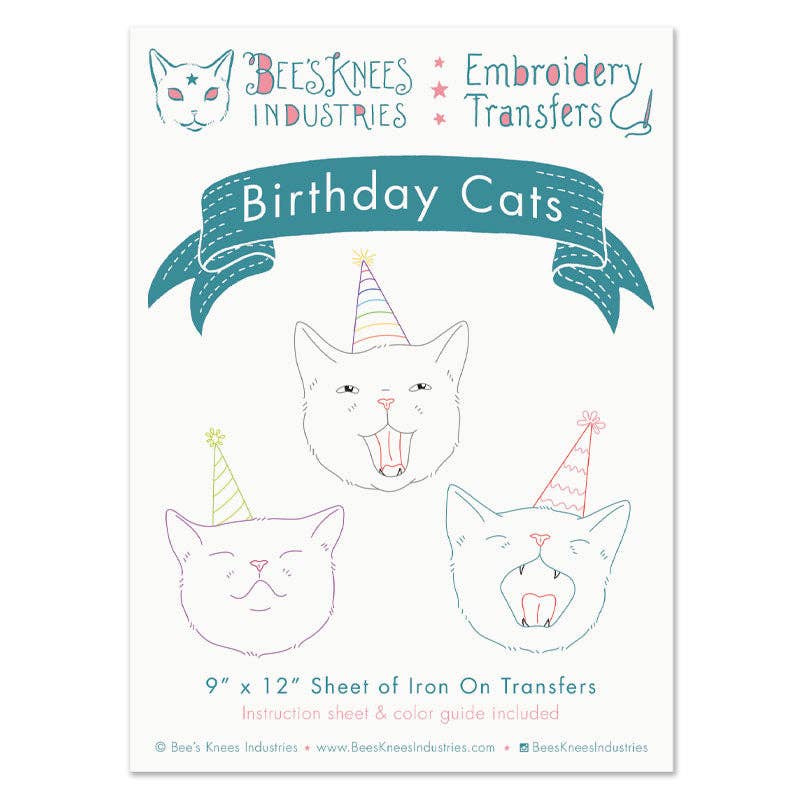 Birthday Cats iron-on embroidery transfers