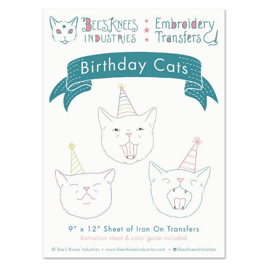Birthday Cats iron-on embroidery transfers