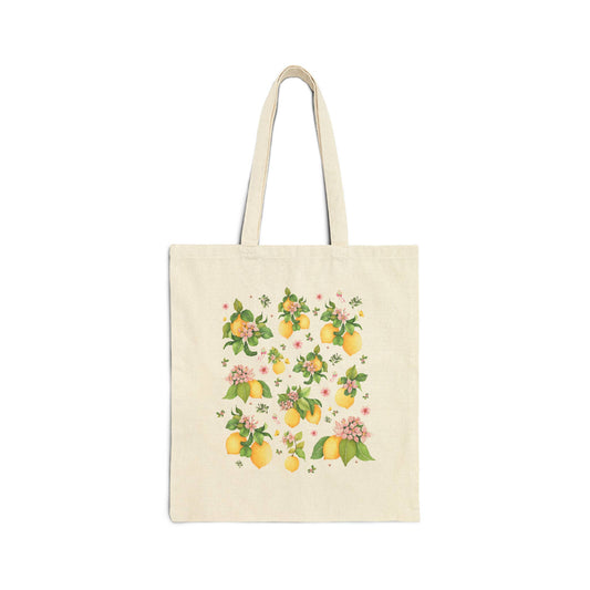 Cottagecore Lemon Vintage Aesthetic Tote Bag with Flowers
