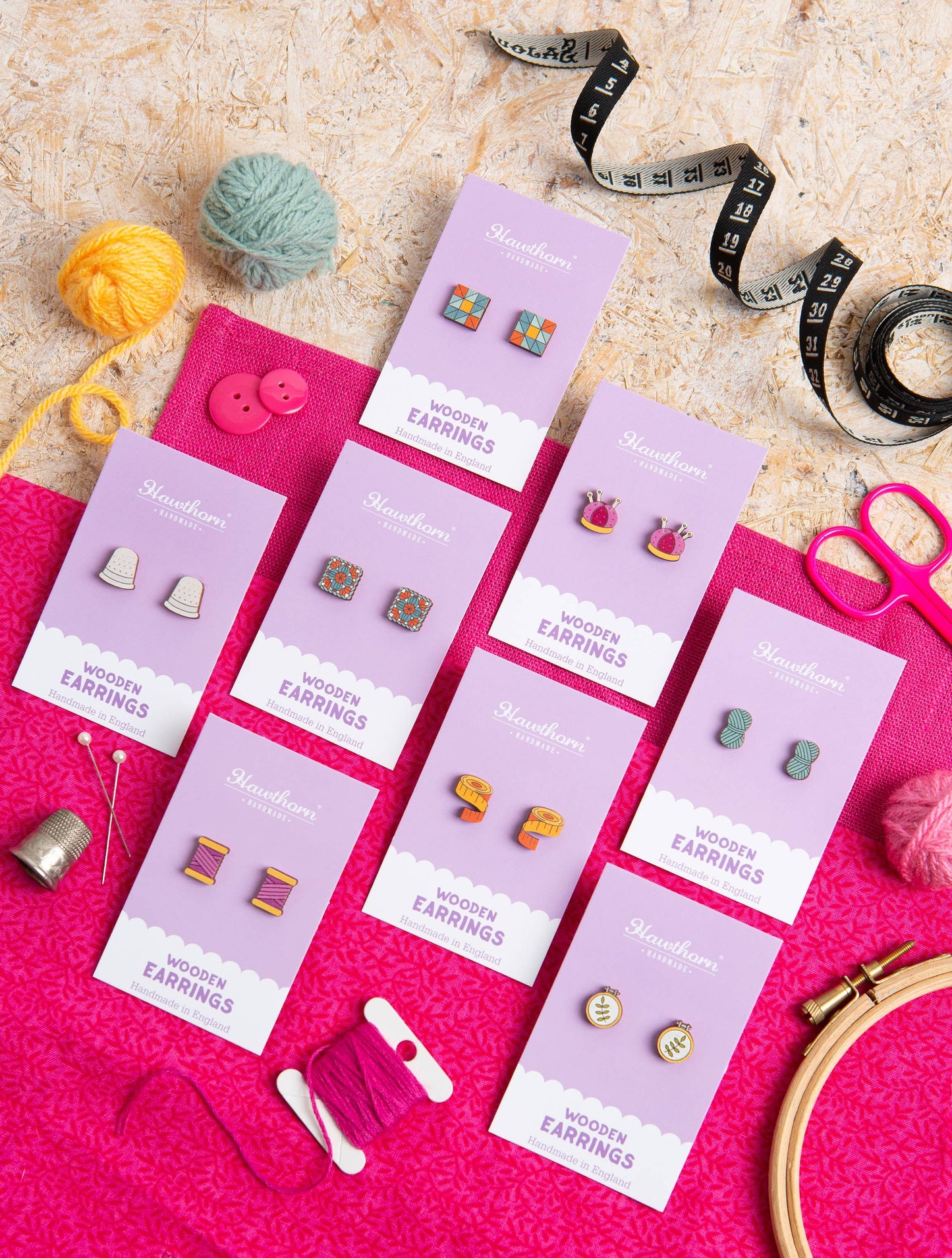 Granny Square Wooden Earrings - Crochet Jewellery