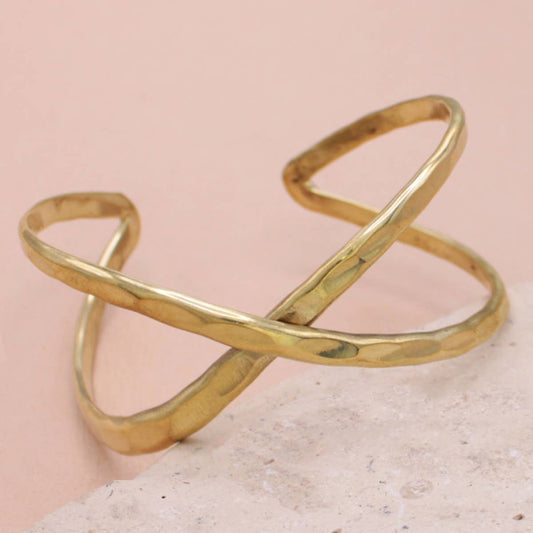 Gold Hammered Crisscross X Cuff