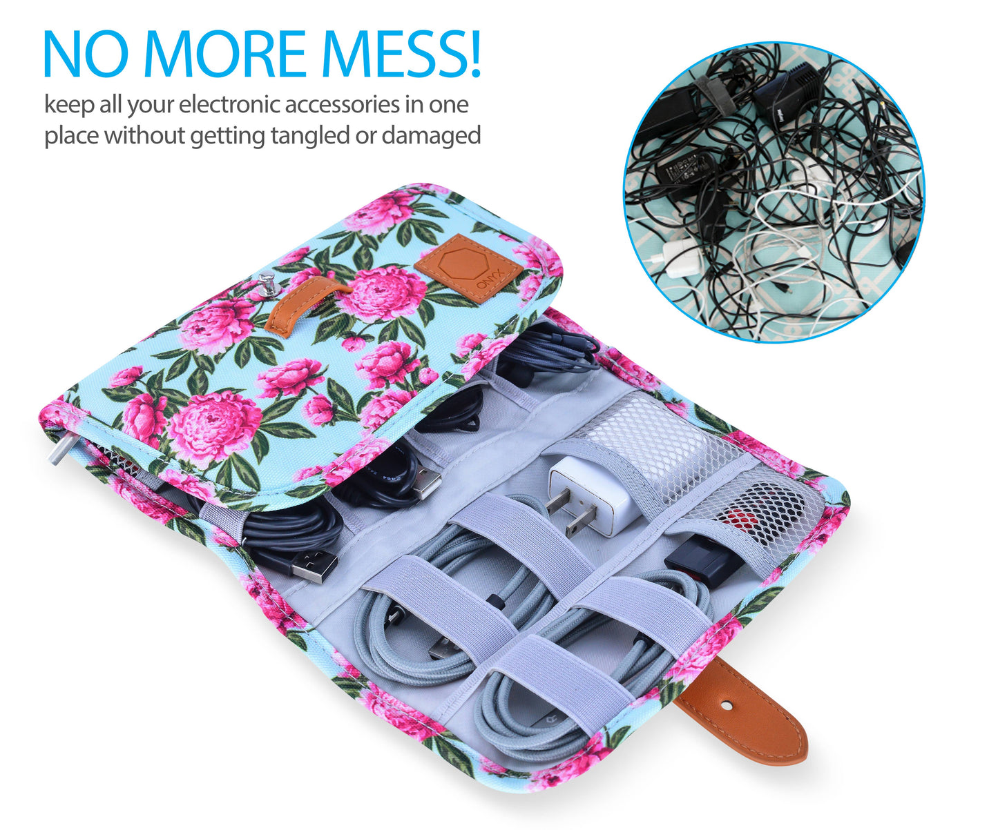 Floral Electronics Organizer Travel Bag - Travel Accessories