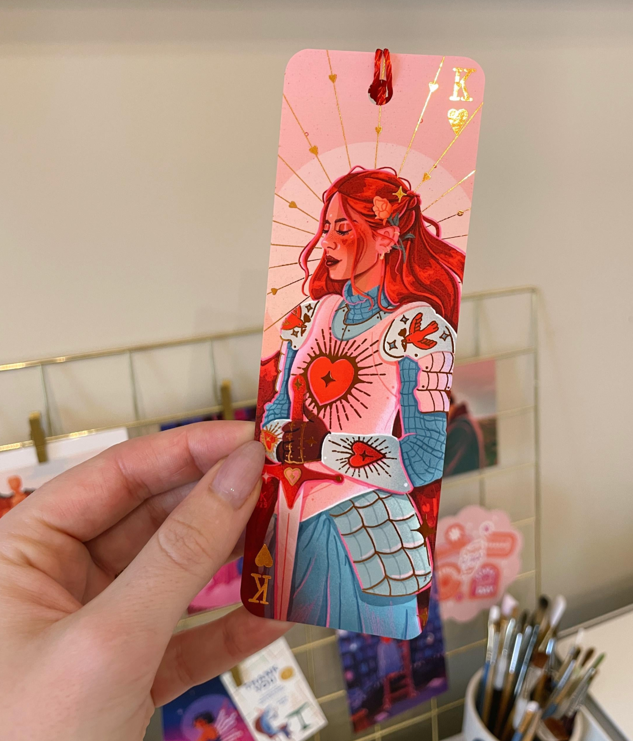 Knight of Hearts Rose Gold Foil Bookmark (red tassel)