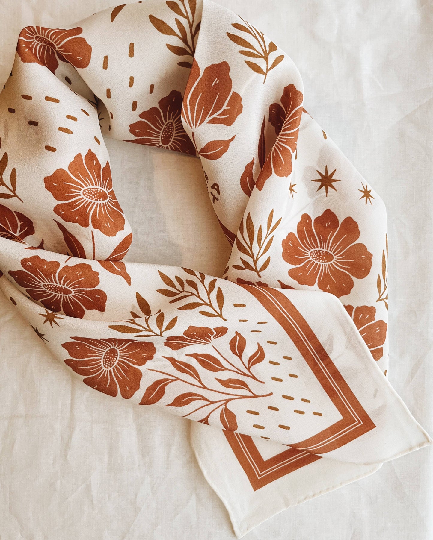 100% Silk Bandana Scarf - Desert Floral Western Earth Tones