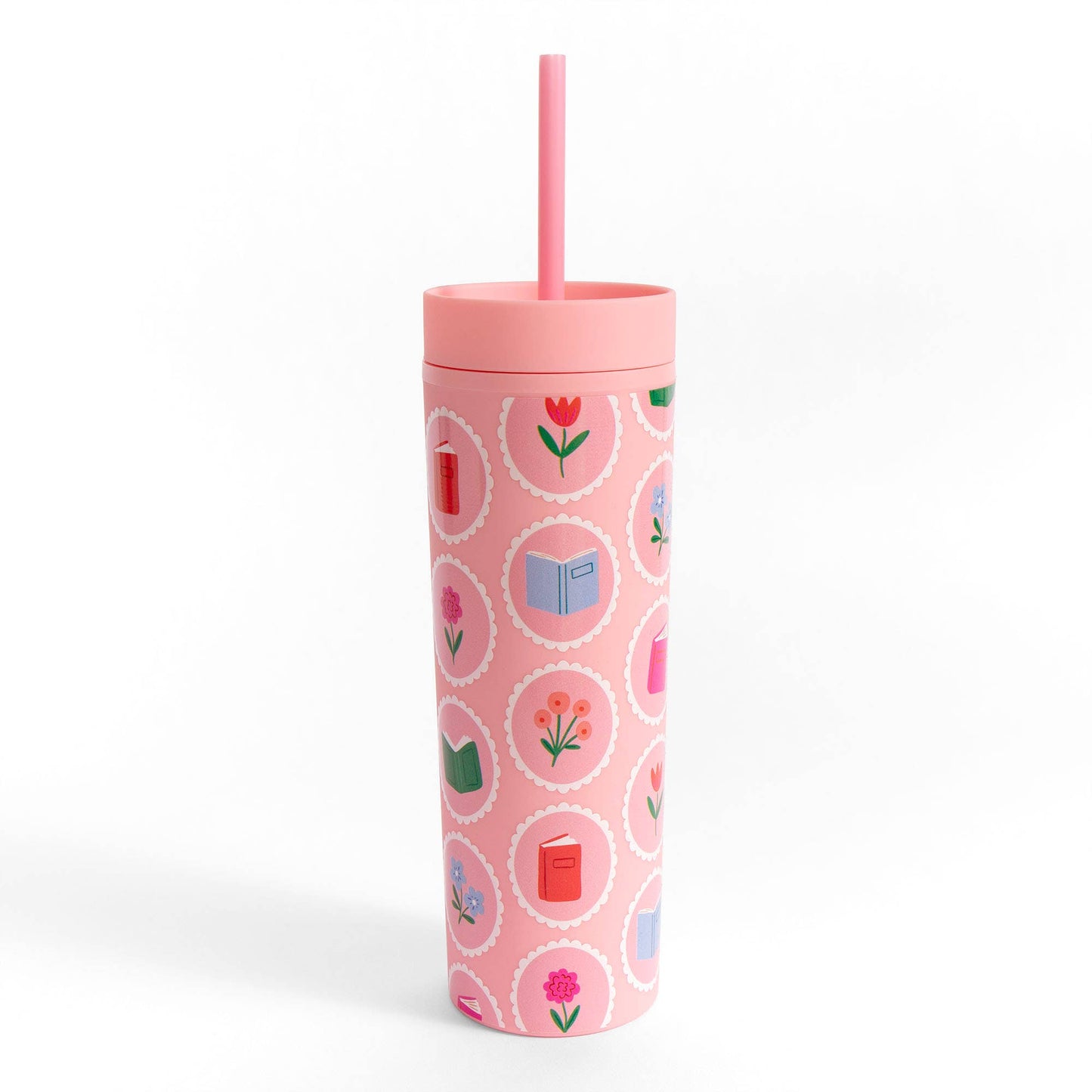 Book Lover Floral 16oz Skinny Acrylic Tumbler - Pink