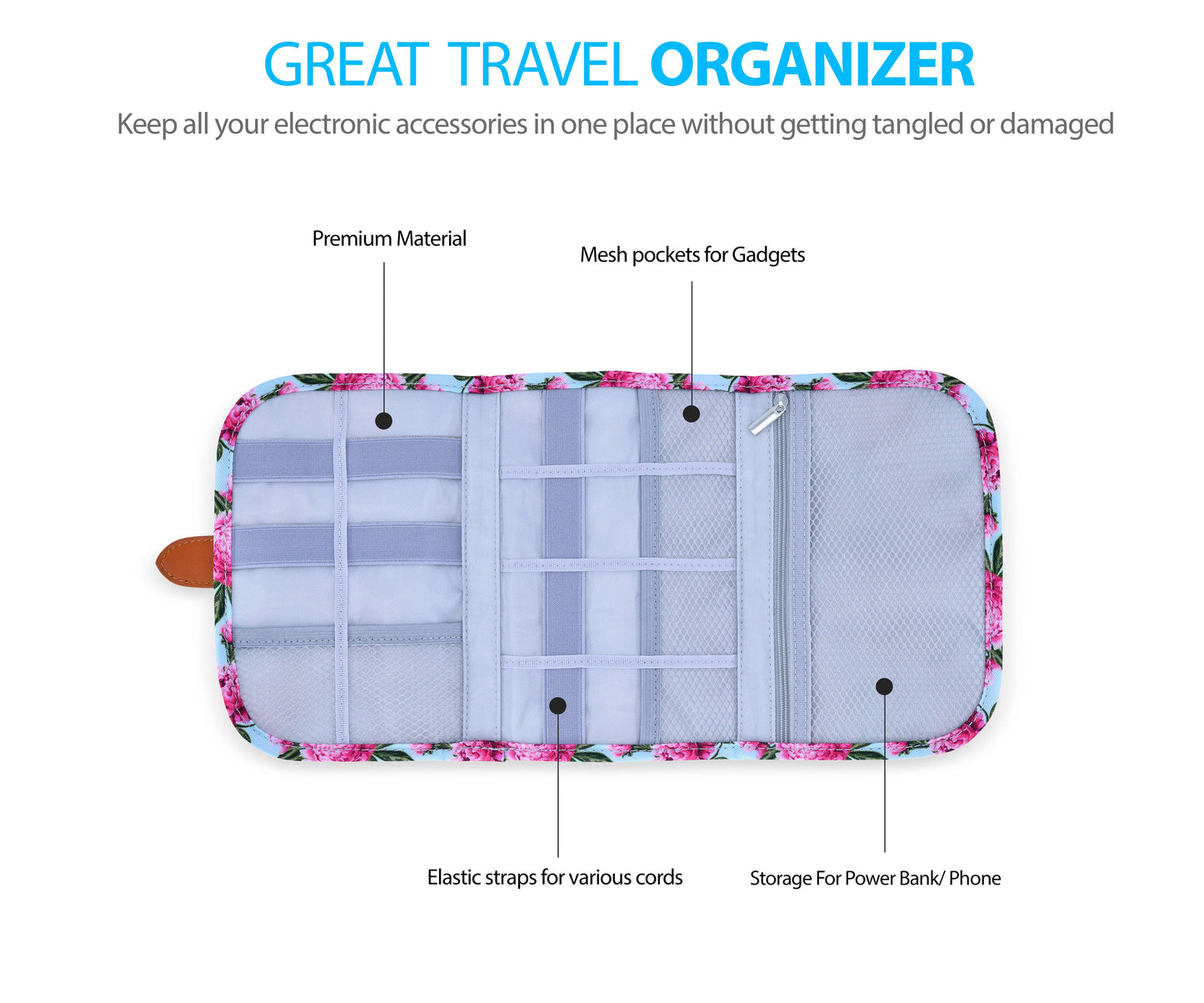 Floral Electronics Organizer Travel Bag - Travel Accessories
