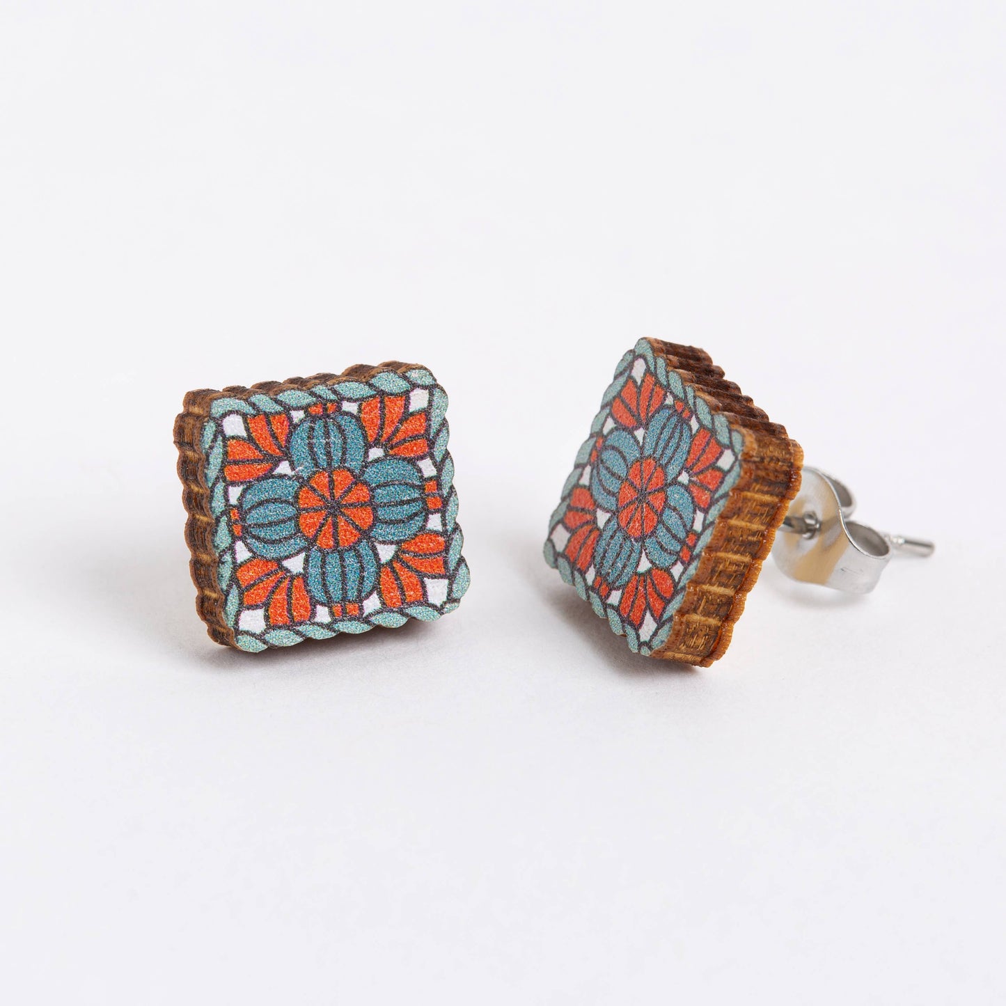 Granny Square Wooden Earrings - Crochet Jewellery