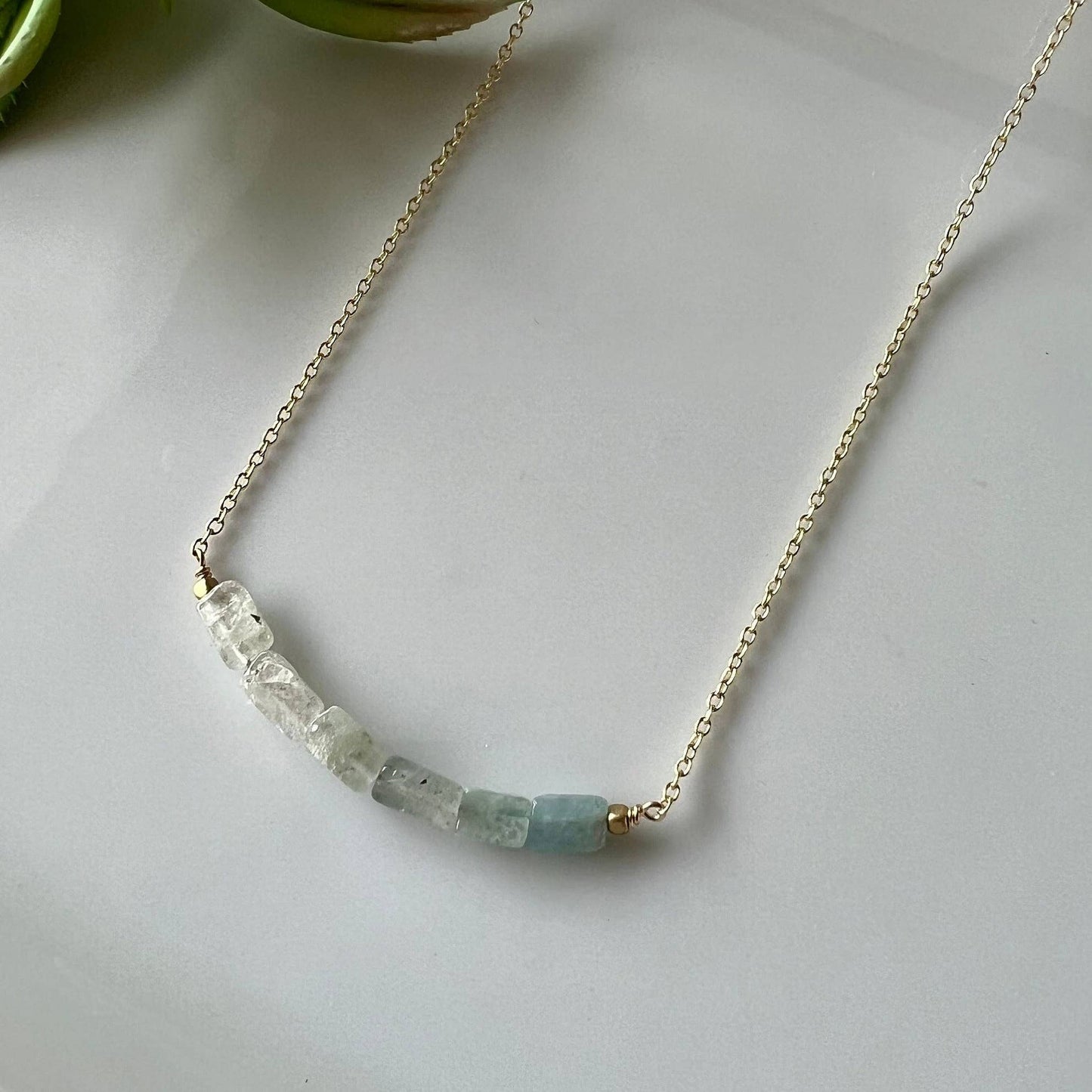 Aquamarine Beaded Bar Necklace