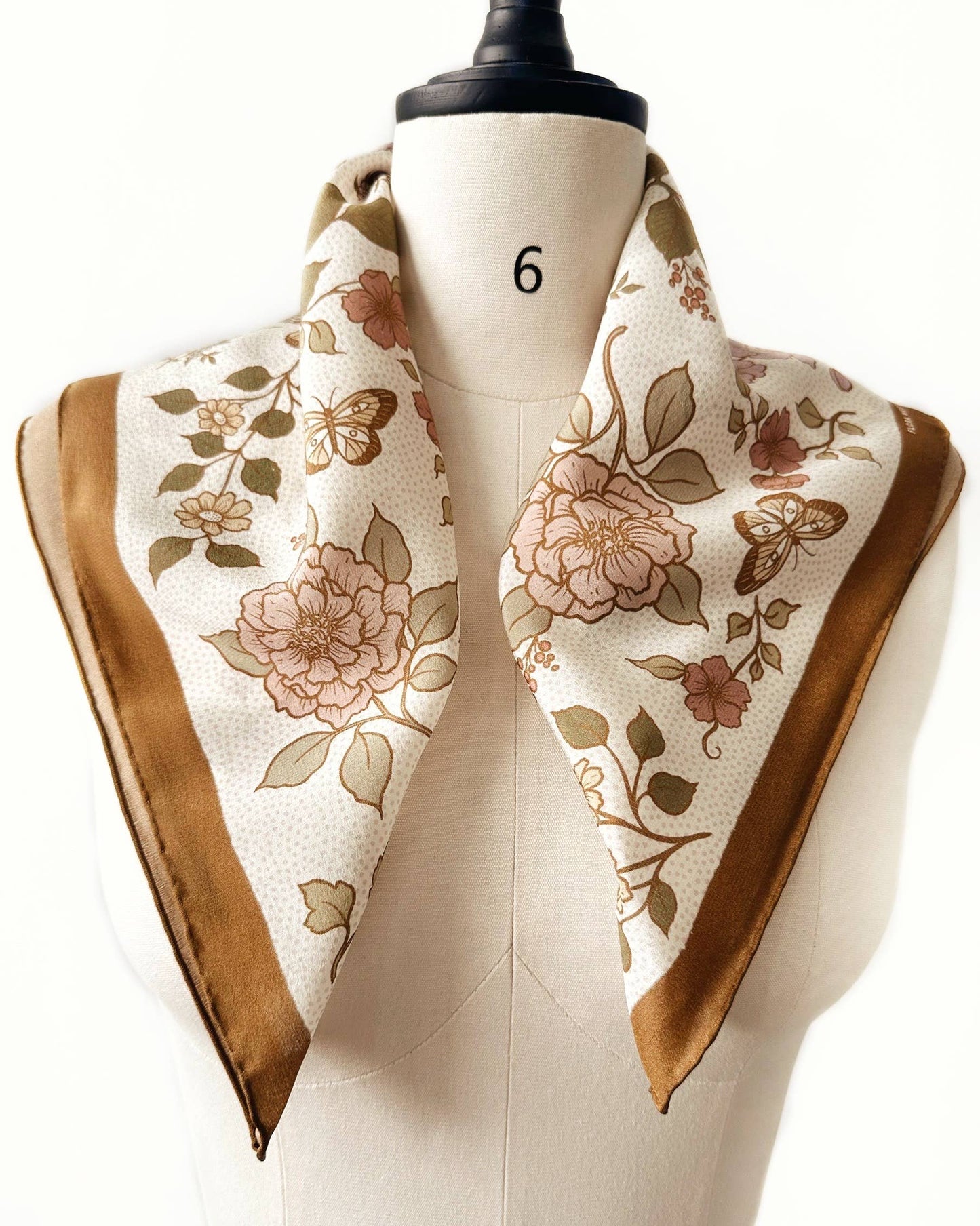 100% Silk Bandana Western Floral & Butterfly  – 23” Square