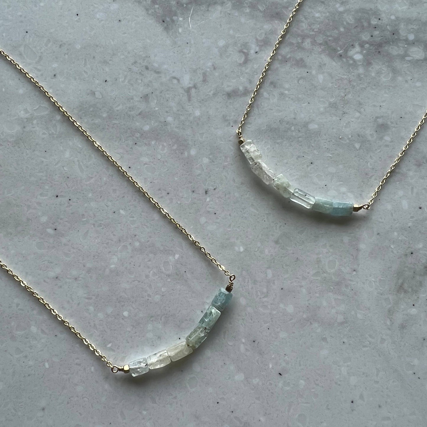 Aquamarine Beaded Bar Necklace