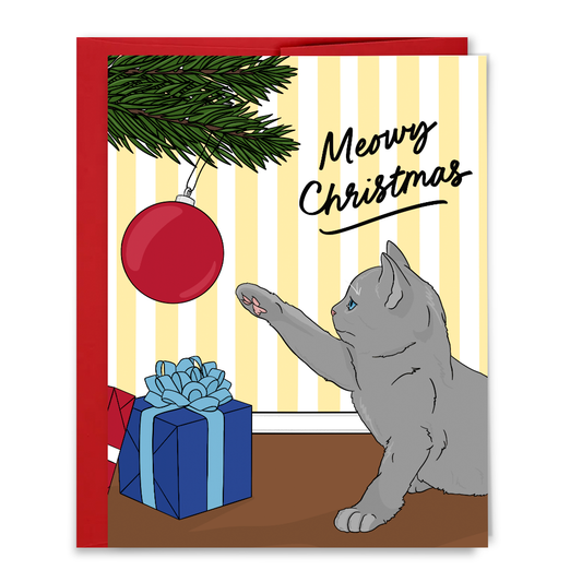 Meowy Christmas Cat vs. Christmas Ornament Holiday Card
