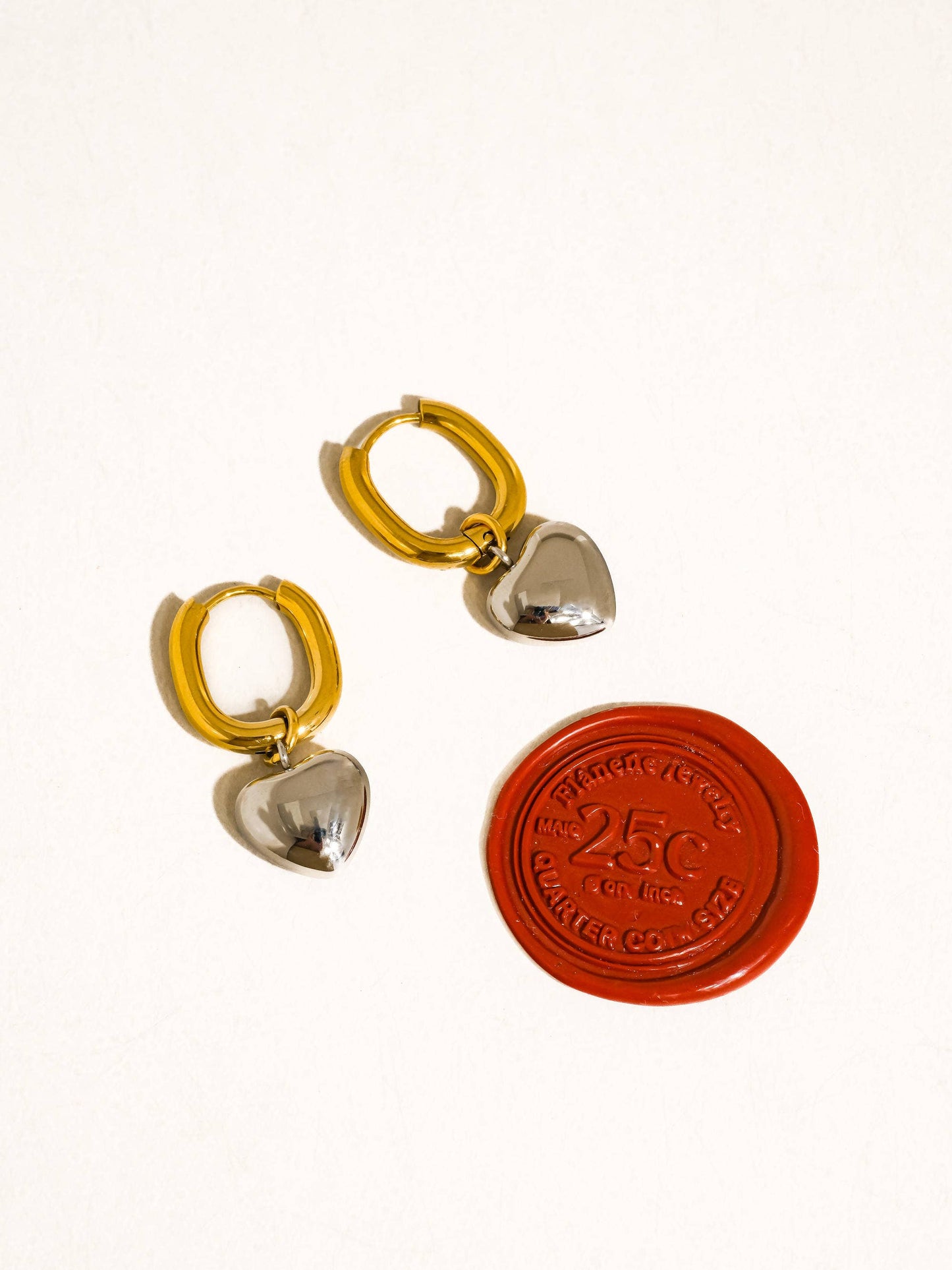 Noor 18K Gold Non-Tarnish Two Tone Heart Earring