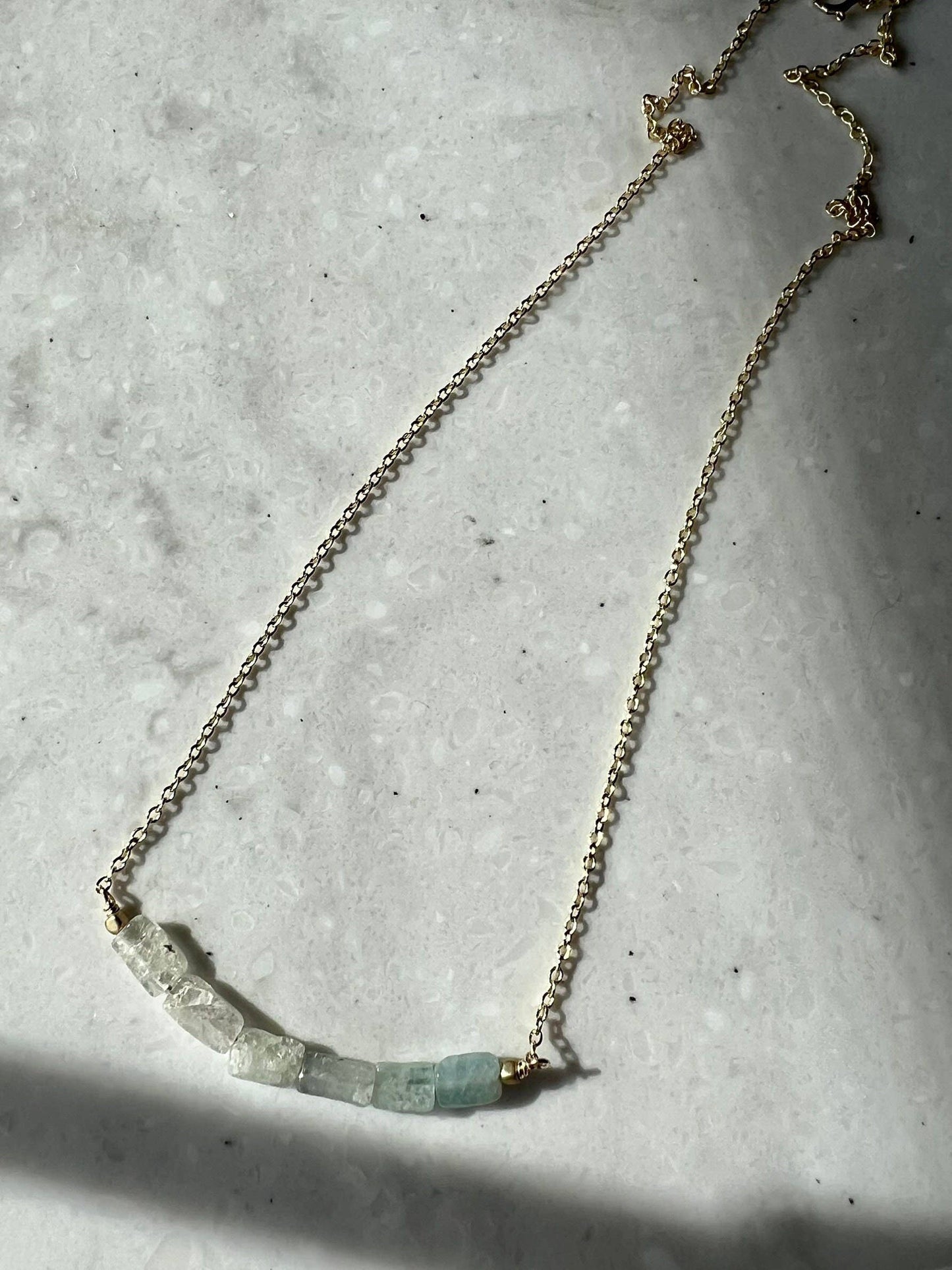 Aquamarine Beaded Bar Necklace