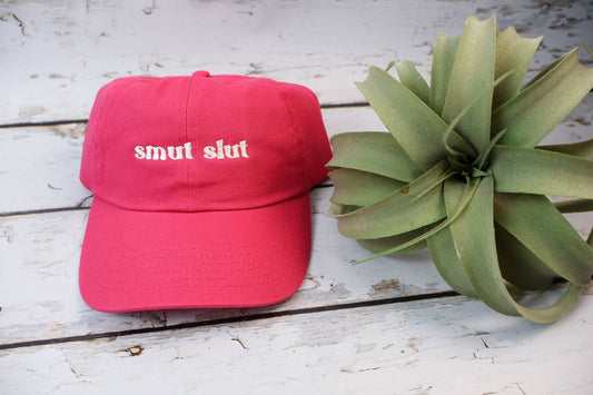 Smut slut Relaxed Fit Hat: Hot Pink / White