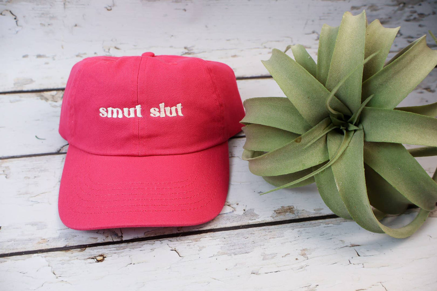 Smut slut Relaxed Fit Hat: White / Hot Pink
