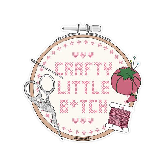 Crafty Little B*tch Cross Stitch Grandma Hobbies Sticker