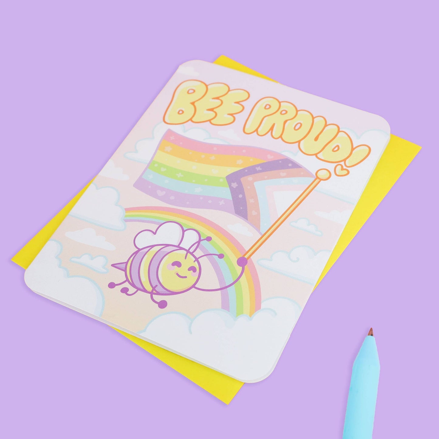 Bee Proud Rainbow Bee, LGBTQ, Queer Card with Envelope