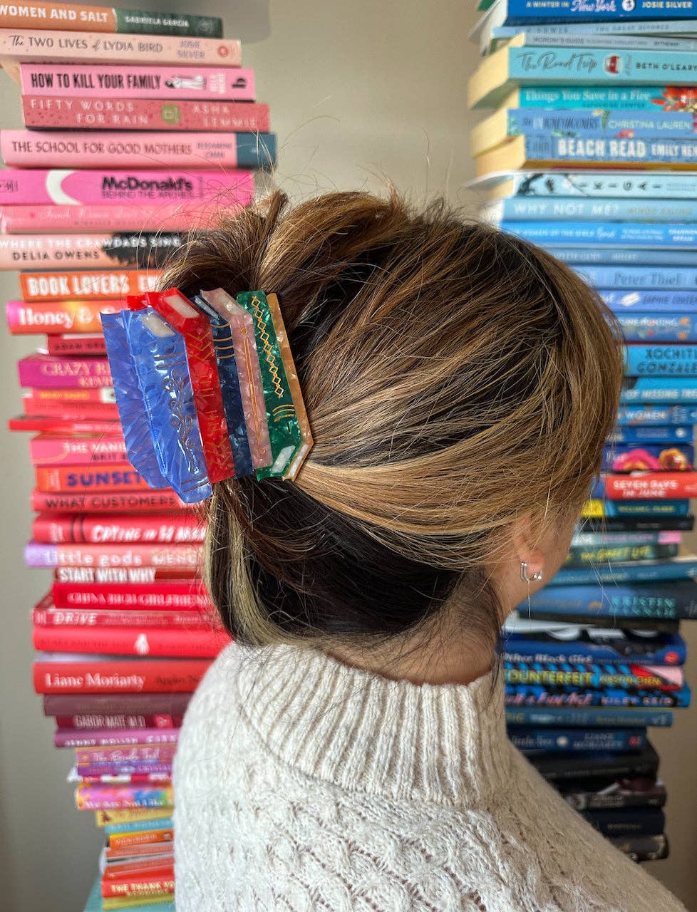Hand-painted Book Stack Claw Hair Clip | Eco-Friendly