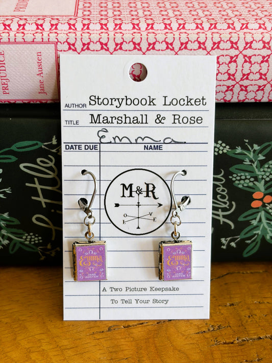 Book Locket Dangle Earrings - Emma - Lilac