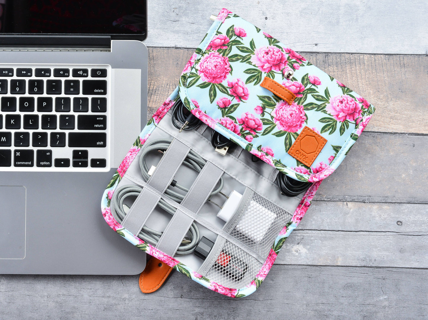 Floral Electronics Organizer Travel Bag - Travel Accessories