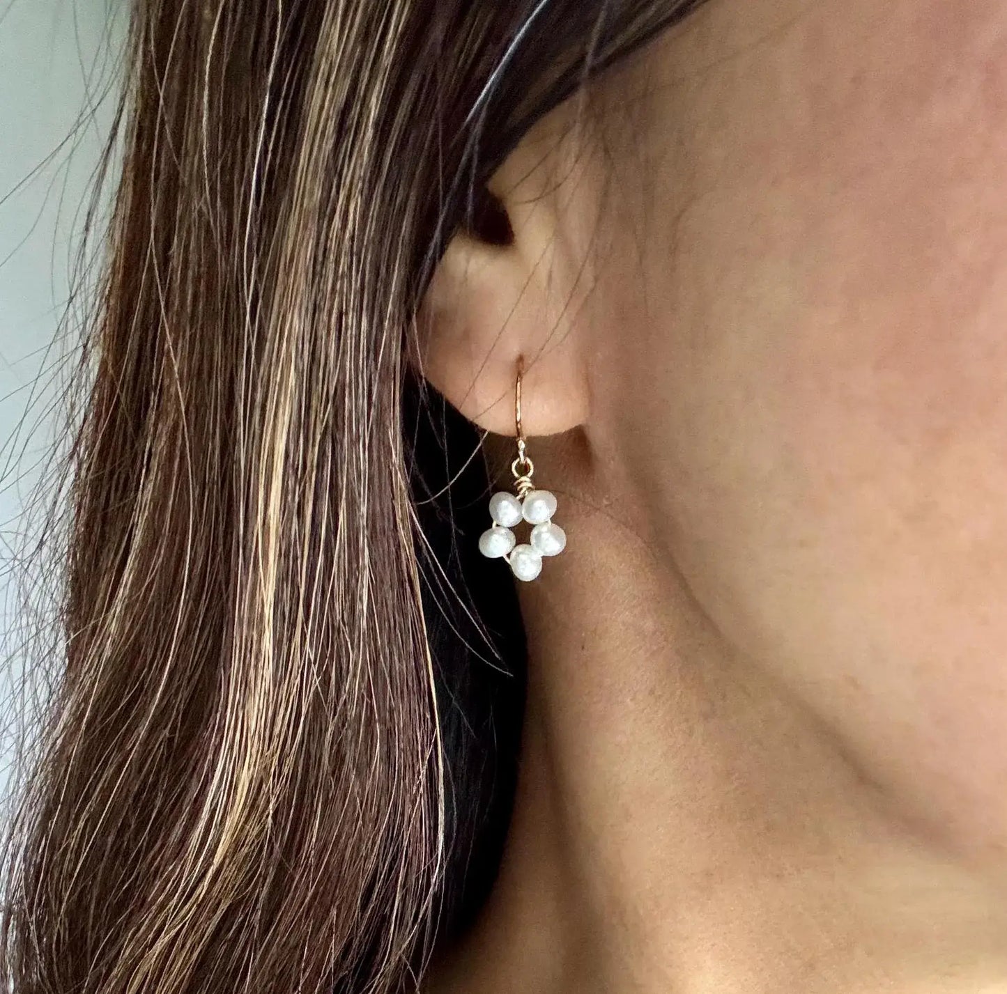 Daisy Pearl Earrings, Dainty 14K Gold Filled Pearl Earrings