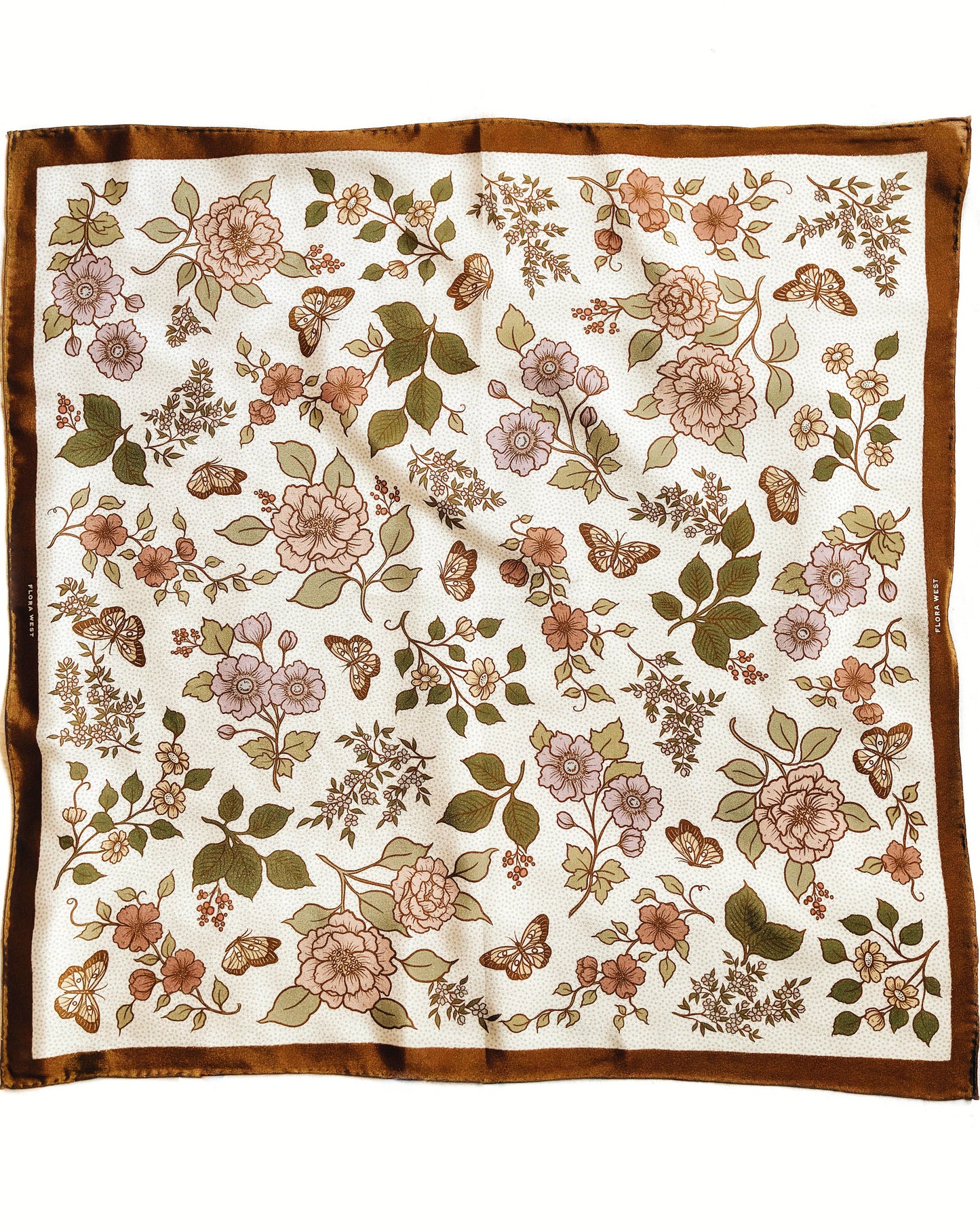 100% Silk Bandana Western Floral & Butterfly  – 23” Square