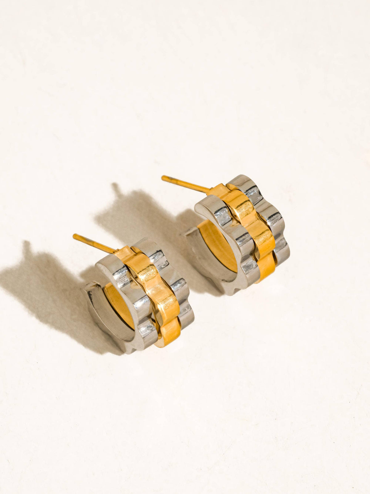 Paige Two-Tone Ribbed Hoop Earrings
