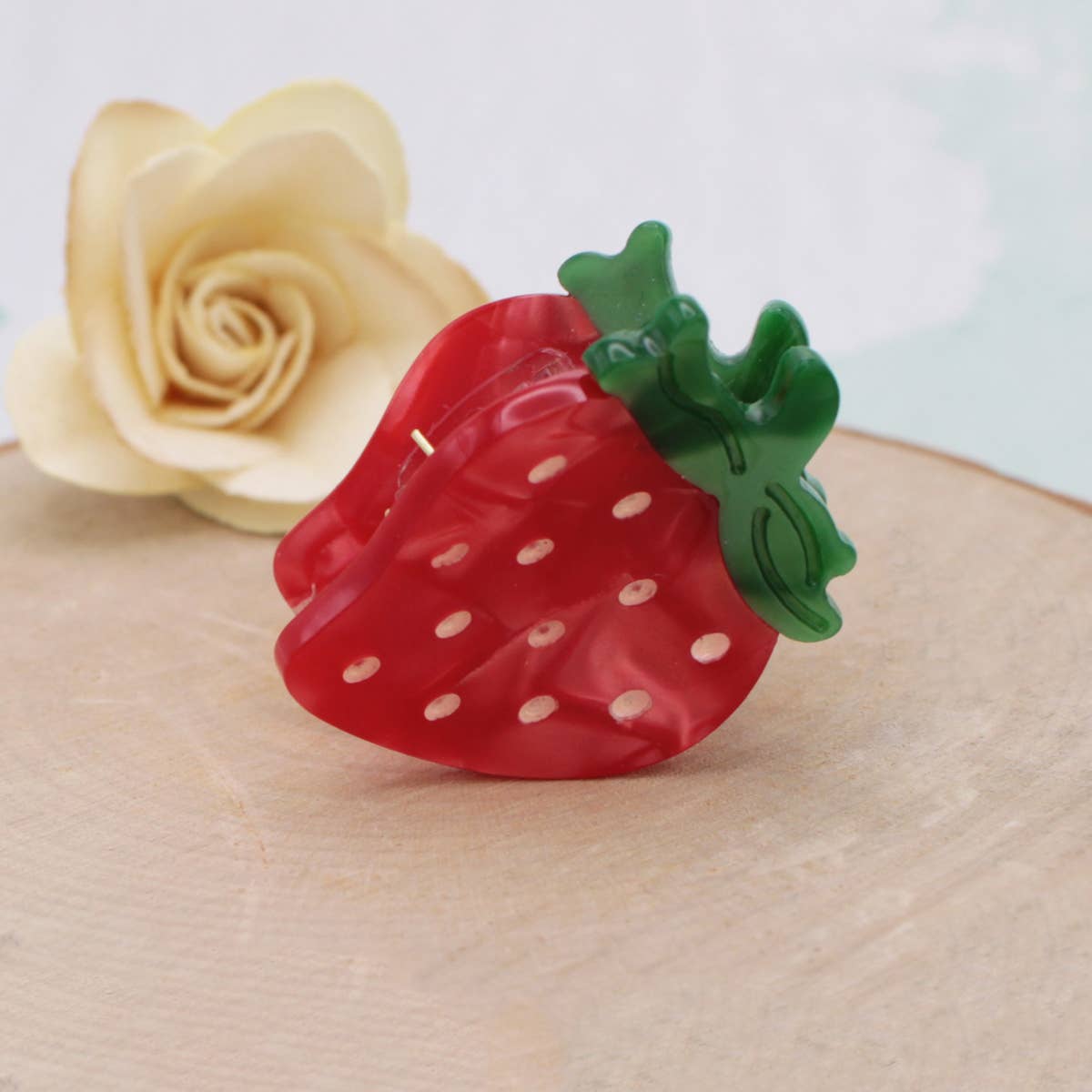 Mini Fruit Bowl Accents Strawberry Hairclip