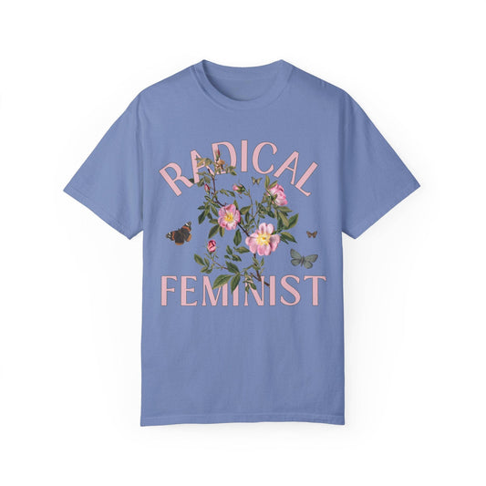 Vintage Aesthetic Shirt with Butterflies: Radical Feminist | Kitschy Eclectic Tee in Jewel Tones, Shirt for Radical Leftist, Retro Flowers