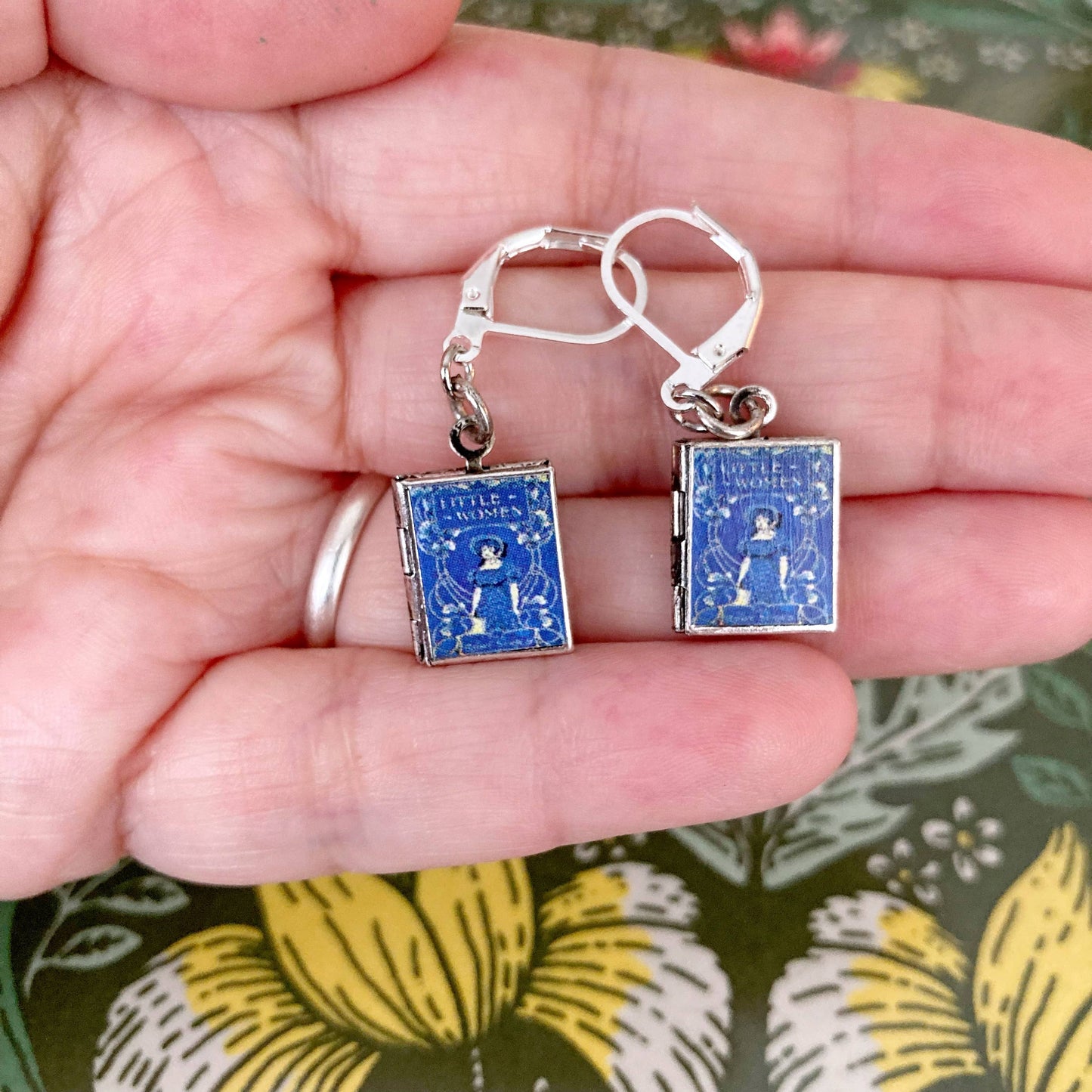 Earrings Book Locket Little Women - Blue Vintage Dress
