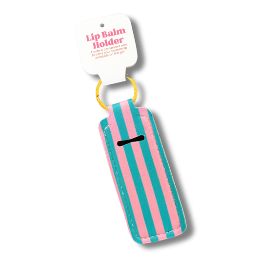 Lip Balm Keychain Holder - Pink & Blue Stripes