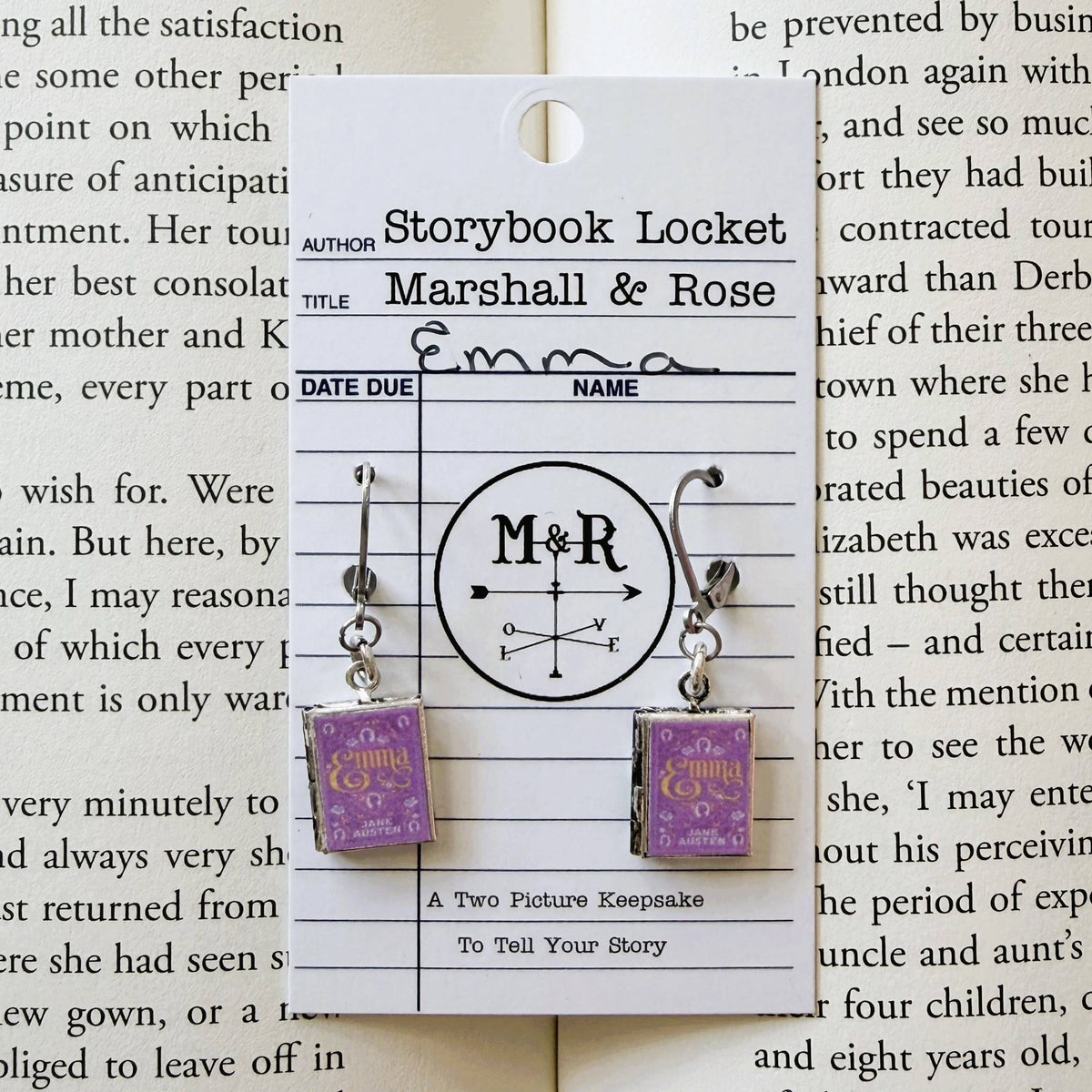 Book Locket Dangle Earrings - Emma - Lilac