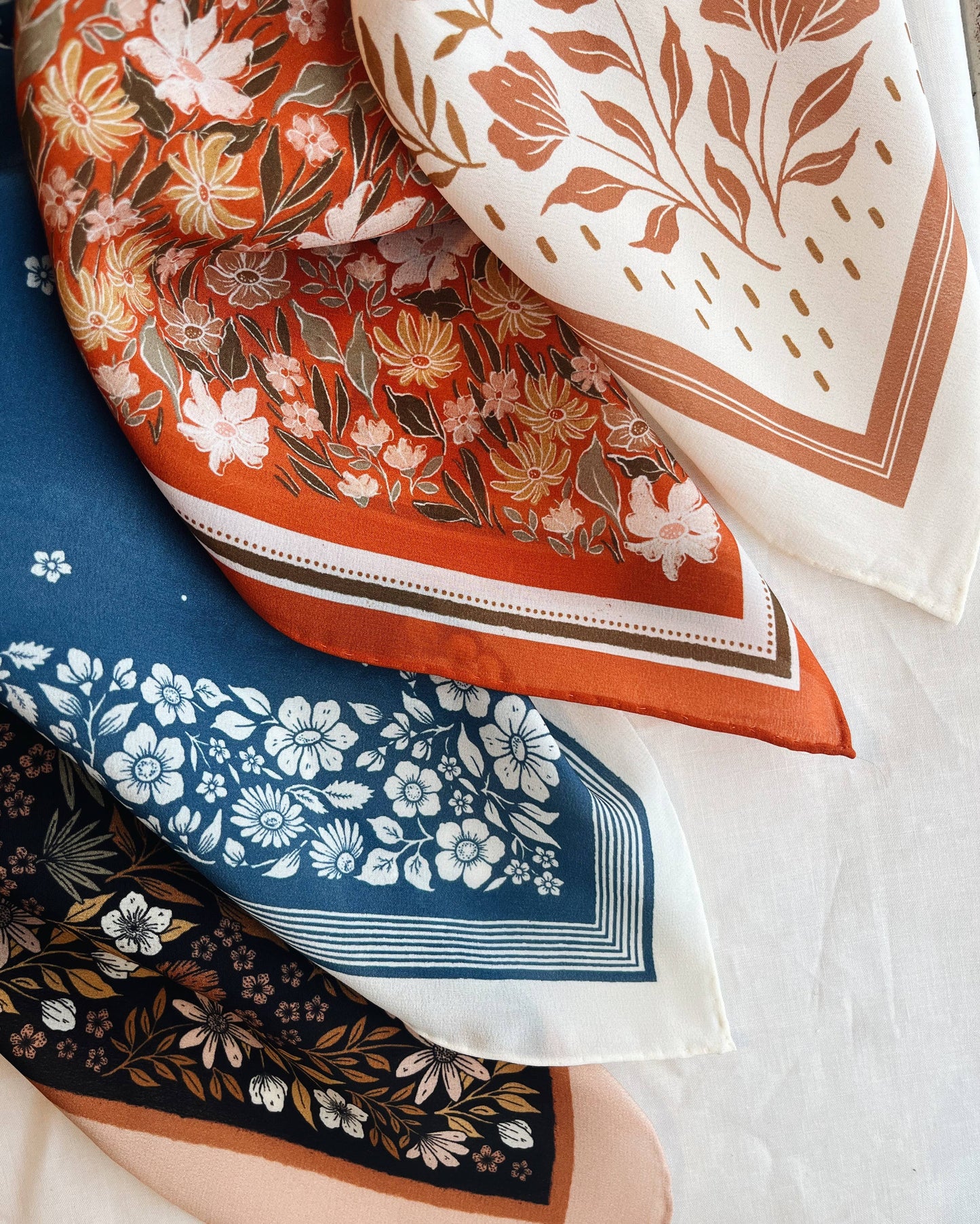 100% Silk Bandana Scarf - Desert Floral Western Earth Tones