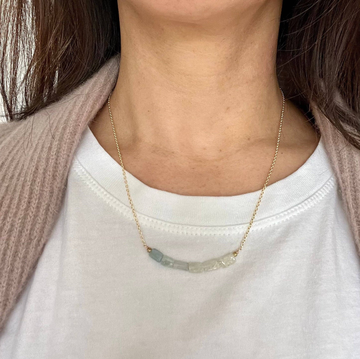 Aquamarine Beaded Bar Necklace