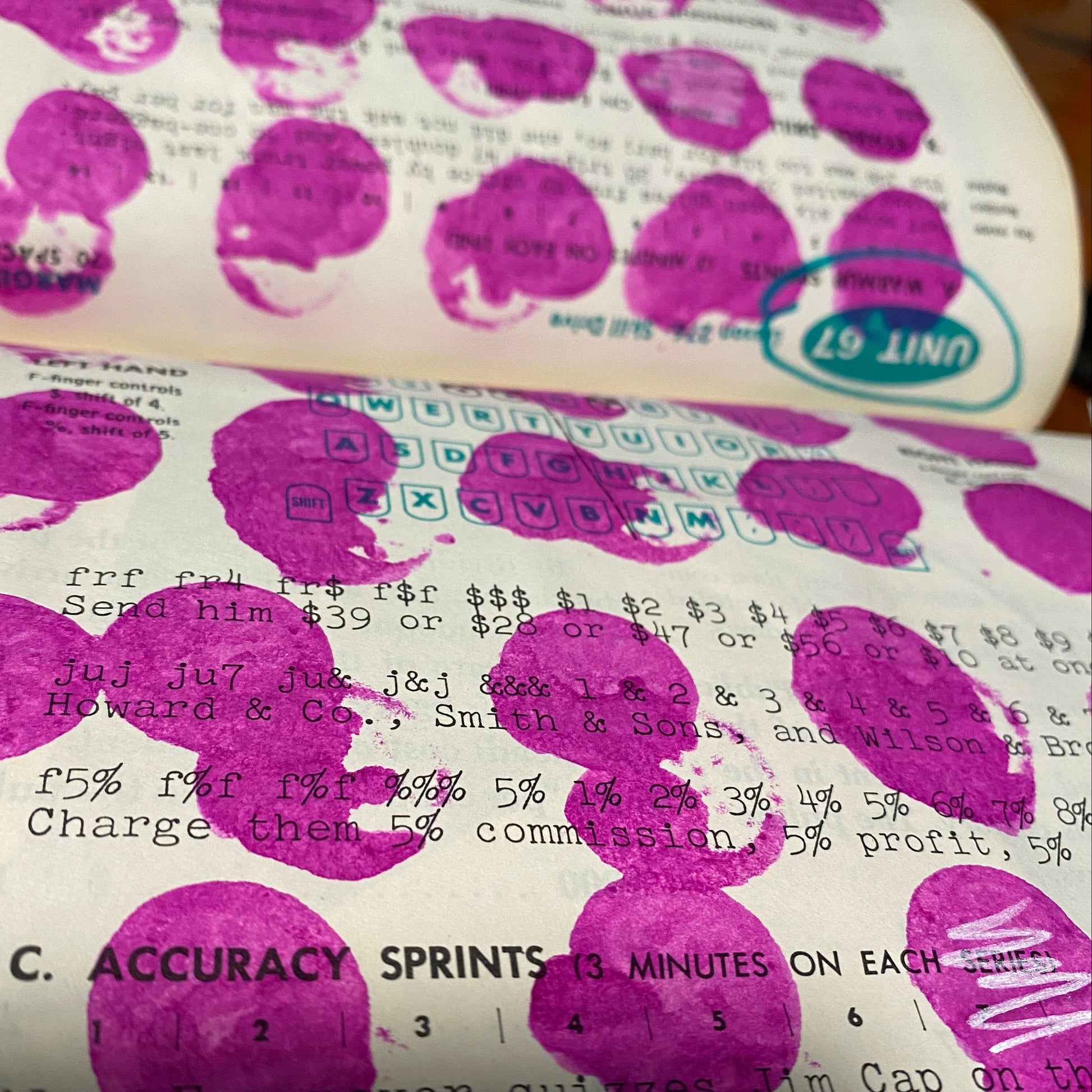 Pink dots from a bingo dauber dot this example page from an art journal.