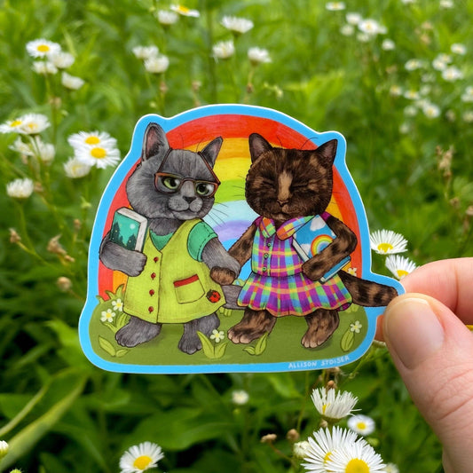 Rainbow Gal Pals Bookish Cats Weatherproof Vinyl Sticker