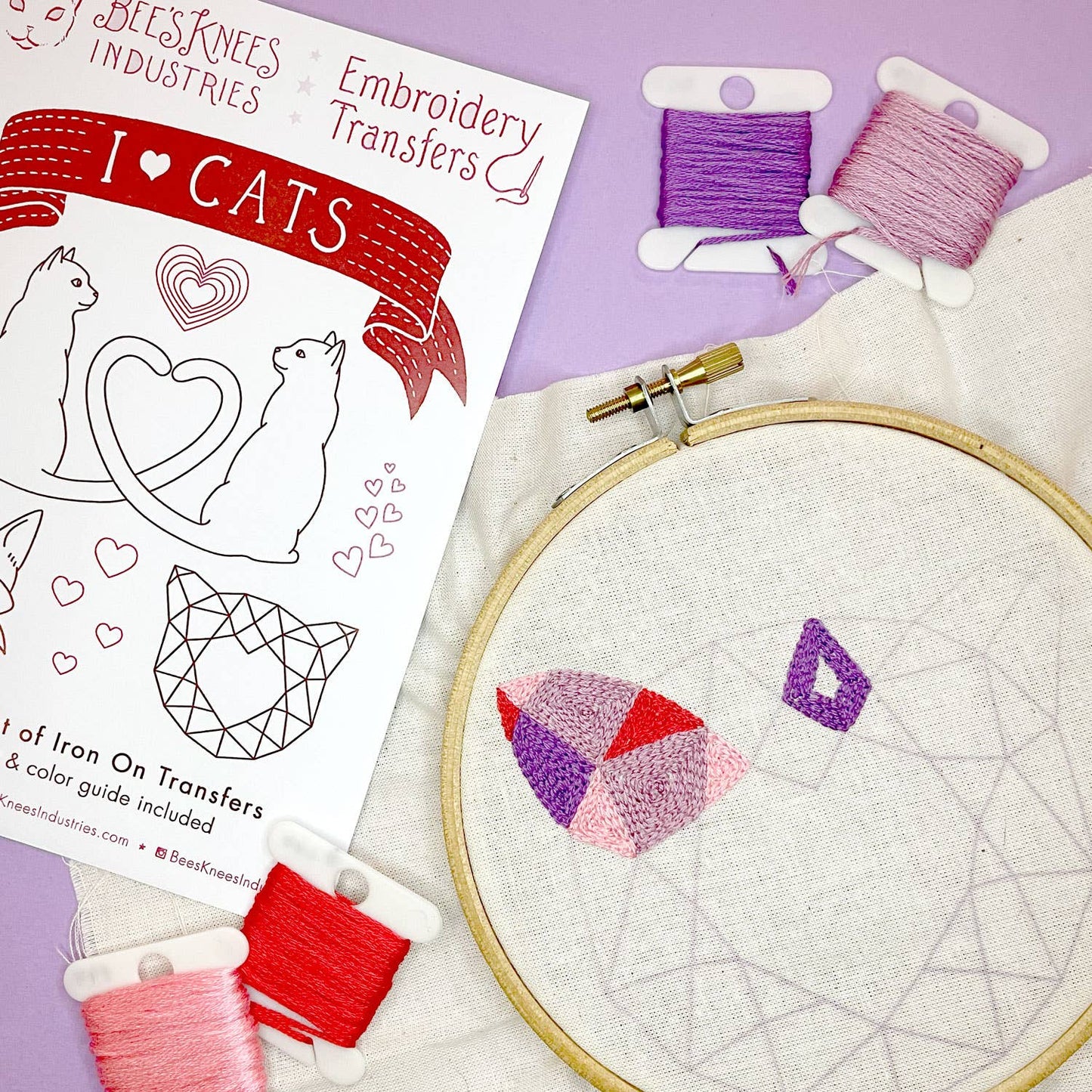 I Heart Cats iron-on embroidery transfers