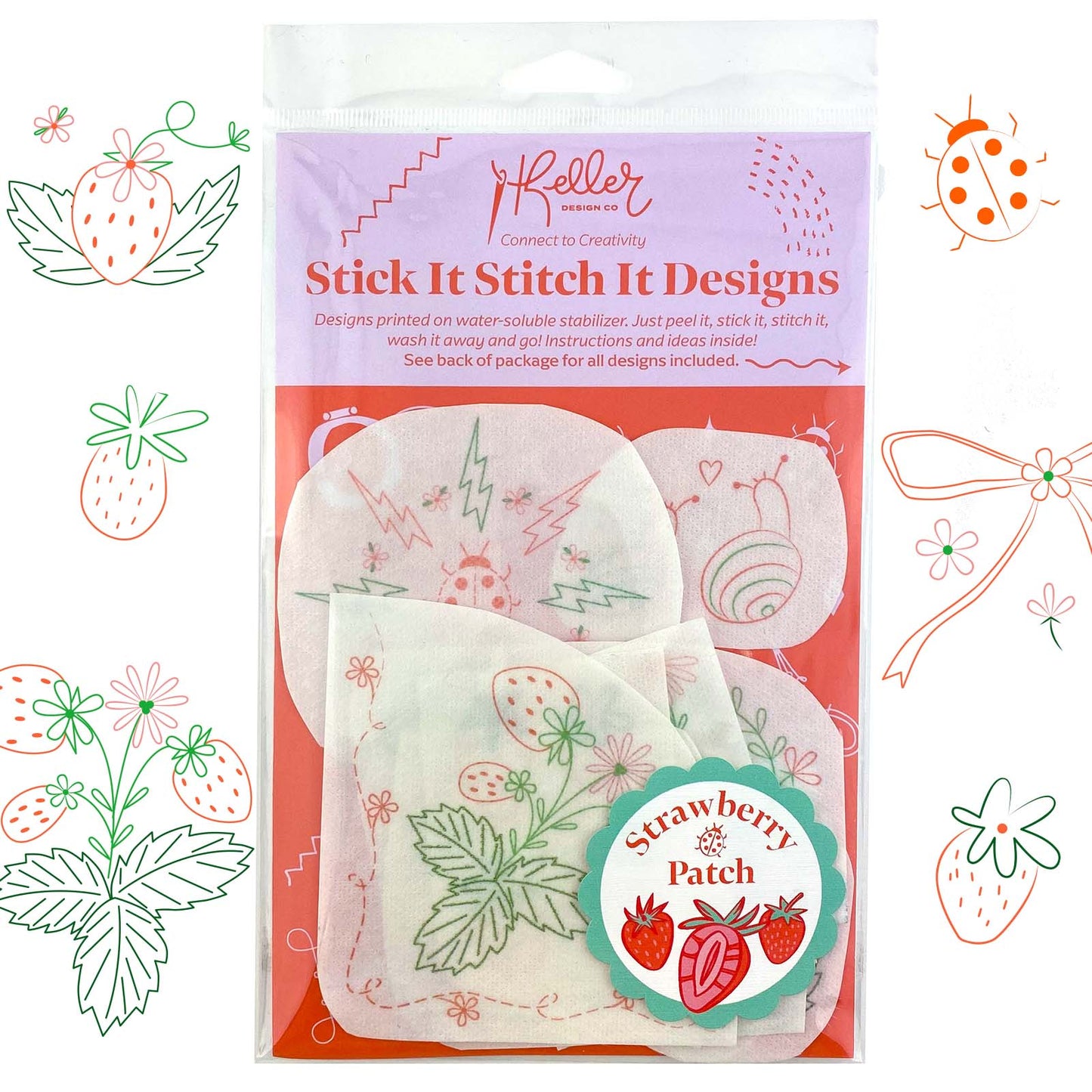 Stick It Stitch It Water Soluble Embroidery Patterns-Strawberry Patch