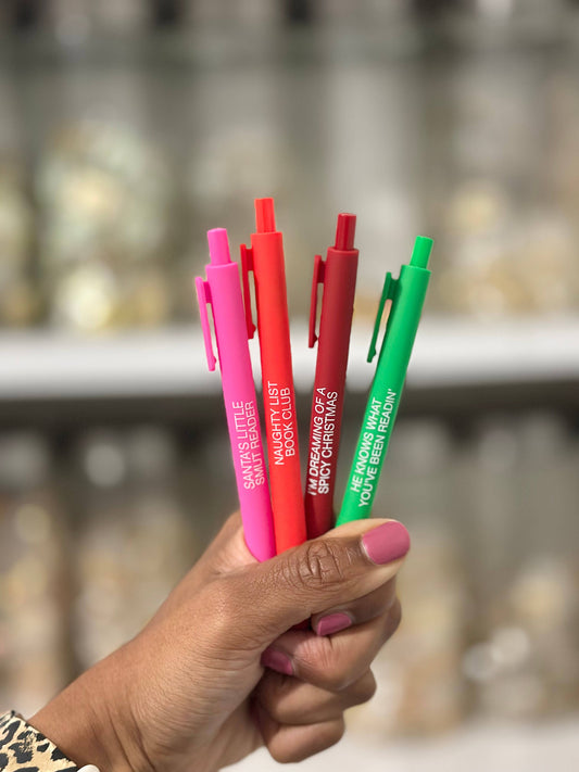 Spicy Bookish Holiday Pen Set – 4-Pack Pens for Smut Lovers
