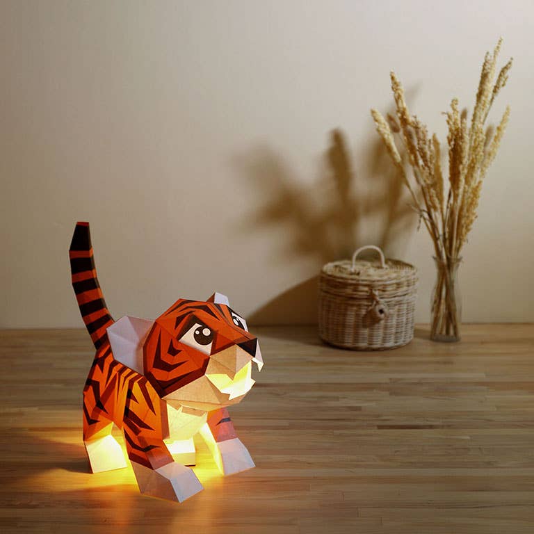 Baby Tiger Dual-Use Origami Model, Animal Lamp
