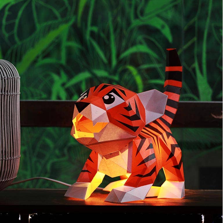Baby Tiger Dual-Use Origami Model, Animal Lamp