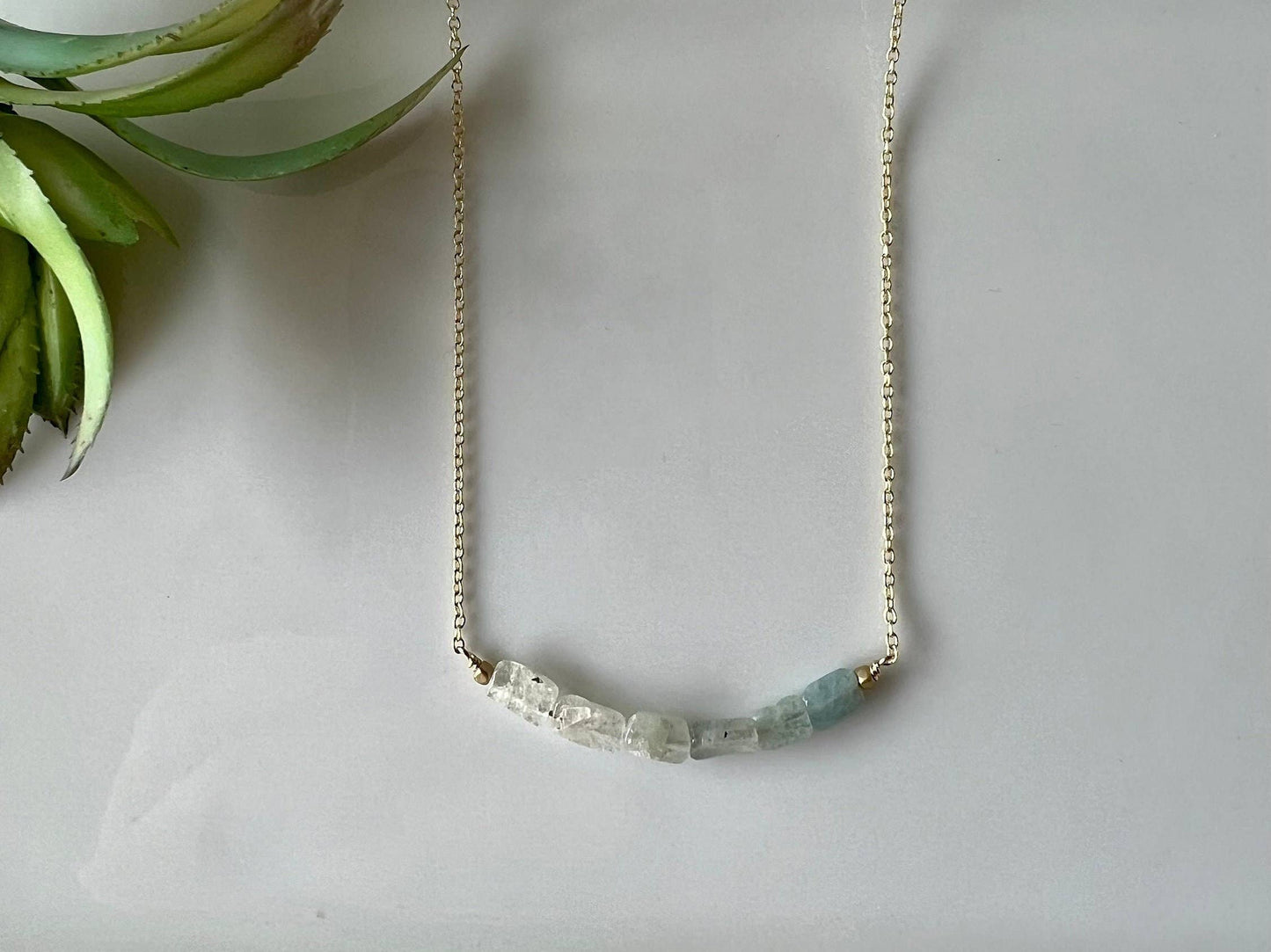 Aquamarine Beaded Bar Necklace